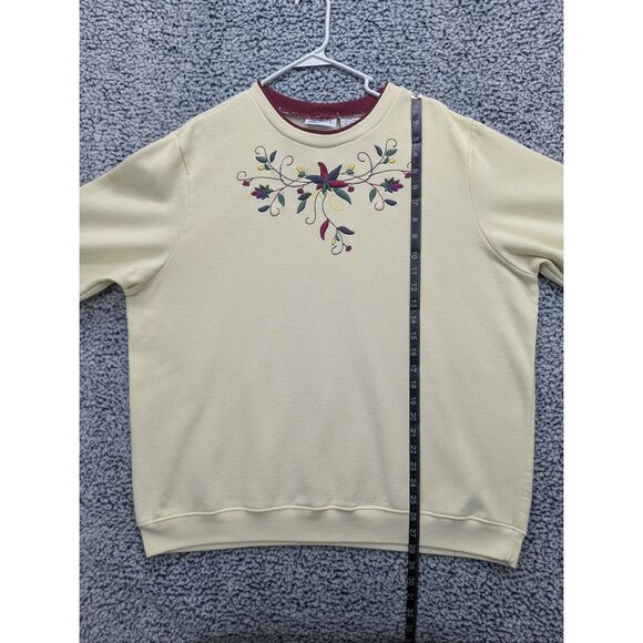 VTG Blair Embroidered Grandma Sweatshirt Size XL Pullover Cottage Floral Cream - Picture 11 of 12